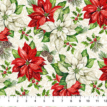 Holiday Joy Open Poinsettas on Cream DP28069-11 Fabrics Northcott