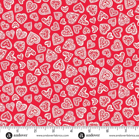 Scandi Hearts Red MU116-R Fabrics Makower UK