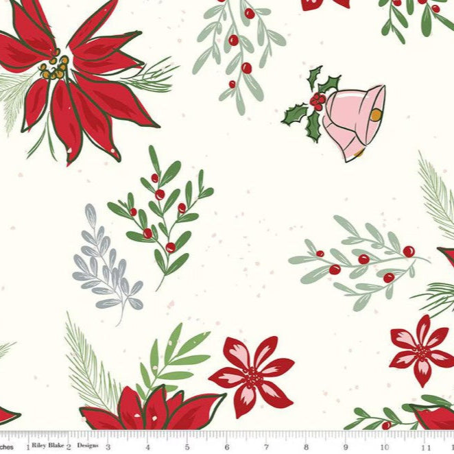 Riley Blake Designs Mistletoe and Holly Floral Cloud 108" Wide Backing Fabric - WB16409-Cloud - 2 YARD Fabrics Riley Blake