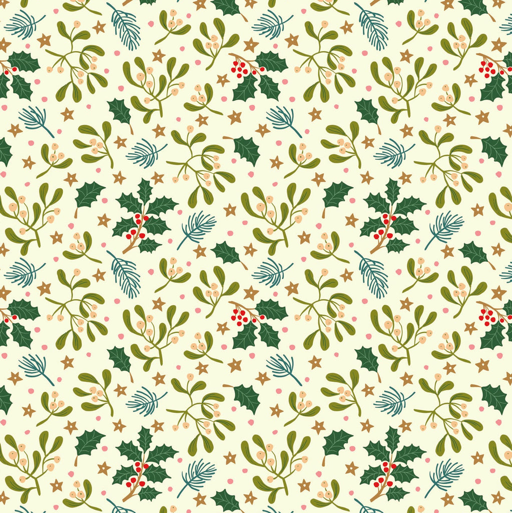 All is Bright Mistletoe Cream SH31A Fabrics Lewis & Irene