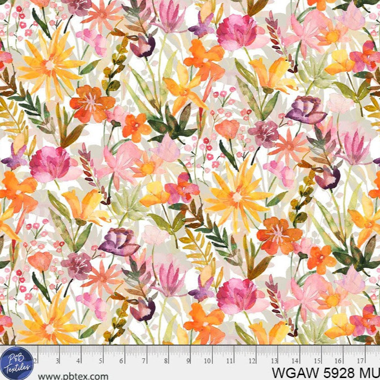P&B Textiles Whispering Garden Watercolor Floral Multi 108" Wide Backing Fabric - WGAW05928-MU - 2 YARD Fabrics P&B Textiles
