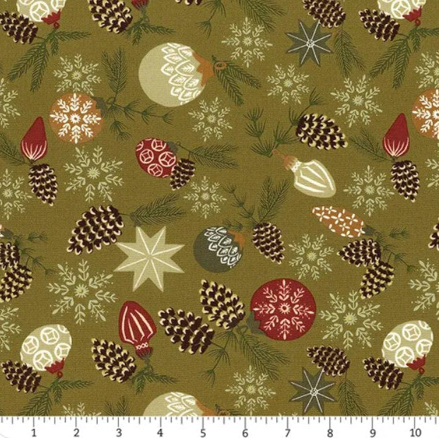 Old World Yuletide Pickle Branch and Bauble 45621-12M Fabrics Moda Fabrics