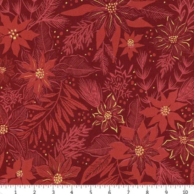 Old World Yuletide Poinsettia Crimson 45623-17M Fabrics Moda Fabrics